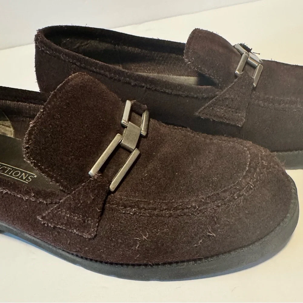 Predictions Women's 7.5 Loafers Faux Suede Buckle Slip-On Brown